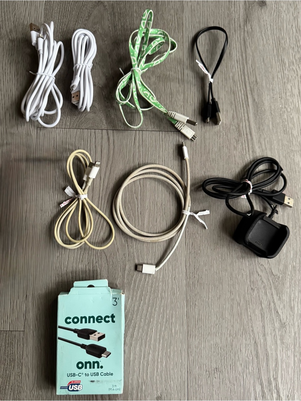 Electronics Charger Cables Lot - iPhone, Fitbit Watch, Tablet, USB